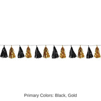 12 Pack Bulk Metallic Tassel Party Garland - black/gold