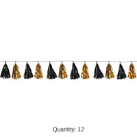 12 Pack Bulk Metallic Tassel Party Garland - black/gold