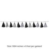 12 Pack Bulk Metallic Tassel Party Garland - black/silver