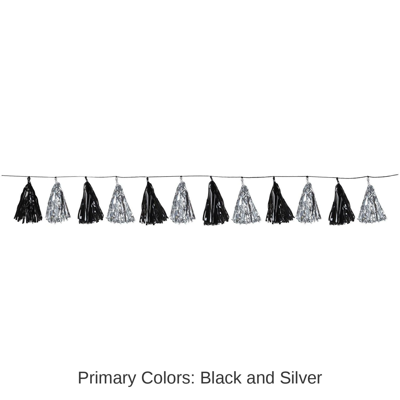 12 Pack Bulk Metallic Tassel Party Garland - black/silver