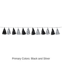 12 Pack Bulk Metallic Tassel Party Garland - black/silver