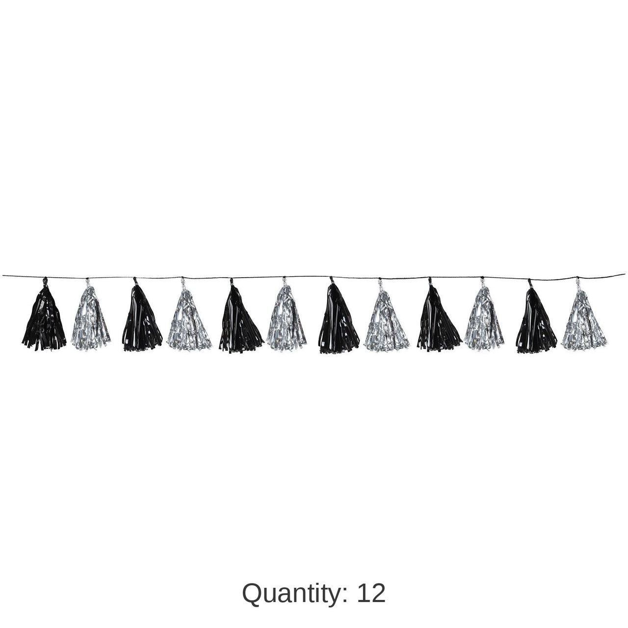 12 Pack Bulk Metallic Tassel Party Garland - black/silver