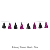 12 Pack Bulk Metallic Tassel Garland - cerise/black
