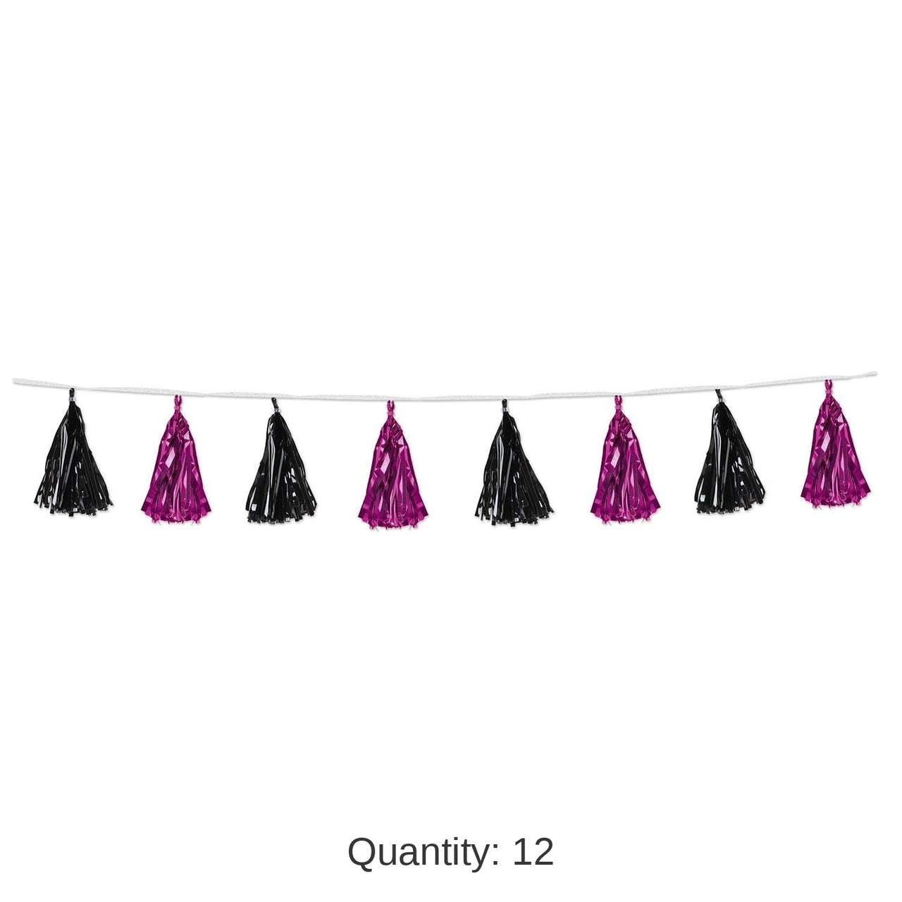 12 Pack Bulk Metallic Tassel Garland - cerise/black