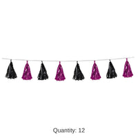 12 Pack Bulk Metallic Tassel Garland - cerise/black