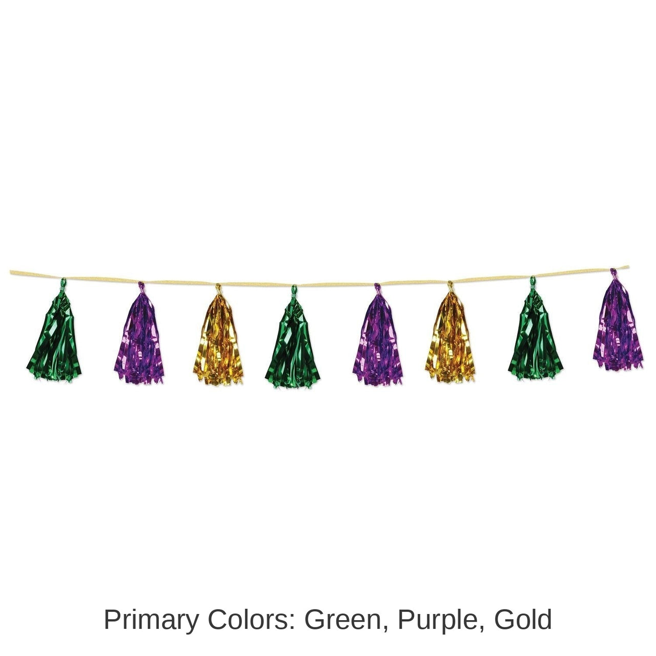12 Pack Bulk Mardi Gras Metallic Tassel Garland - gold - green - purple