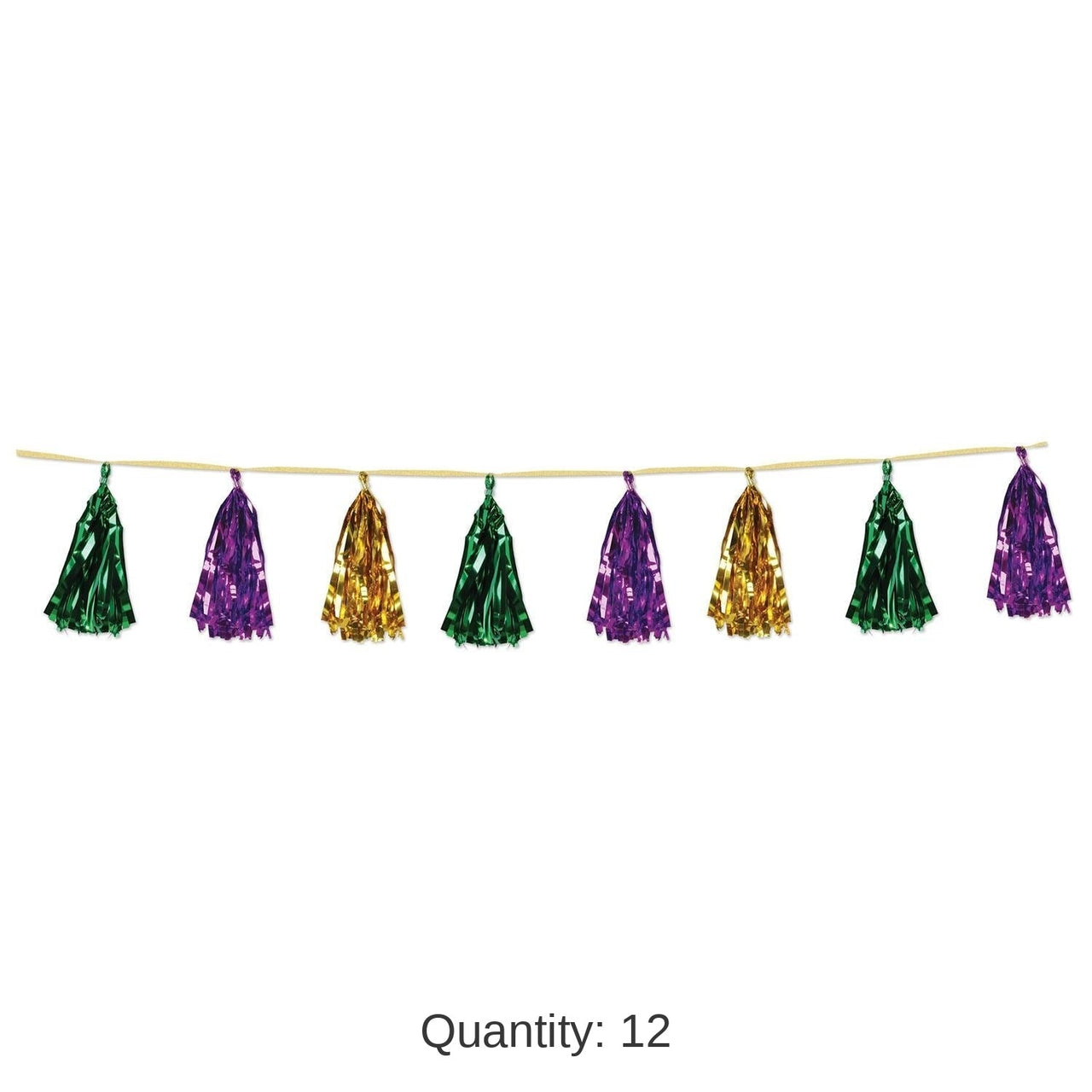 12 Pack Bulk Mardi Gras Metallic Tassel Garland - gold - green - purple