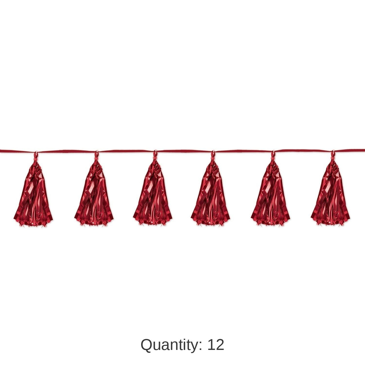 12 Pack Bulk Metallic Party Tassel Garland - red