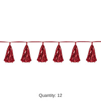 12 Pack Bulk Metallic Party Tassel Garland - red