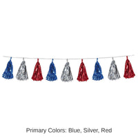 12 Pack Bulk Metallic Tassel Party Garland - red - silver - blue