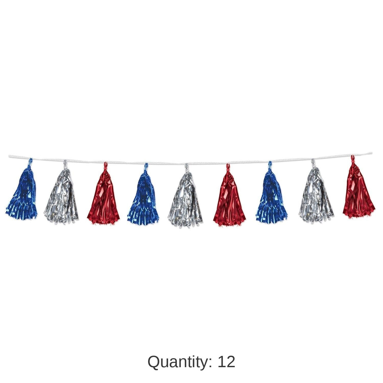 12 Pack Bulk Metallic Tassel Party Garland - red - silver - blue
