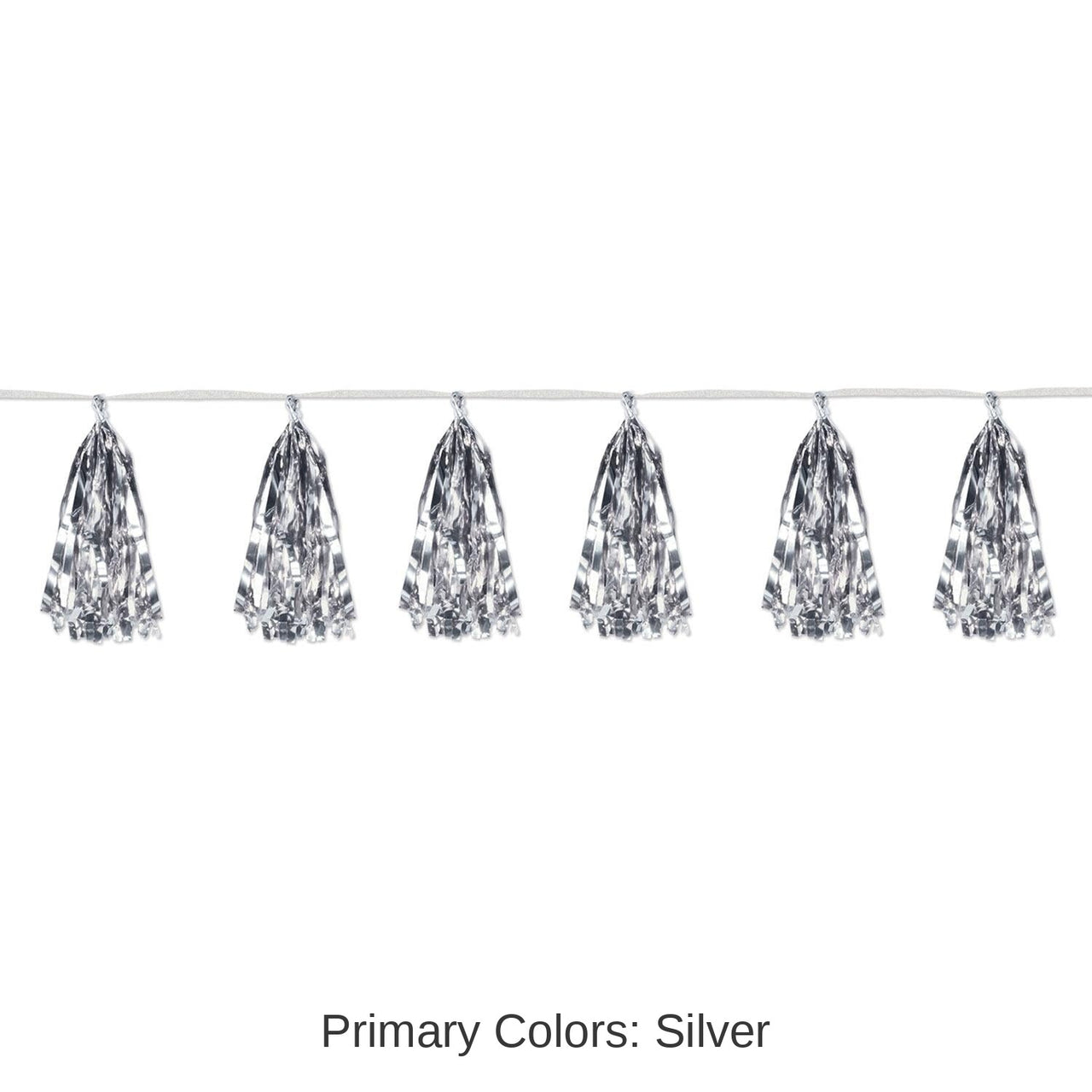 12 Pack Bulk Metallic Party Tassel Garland - silver