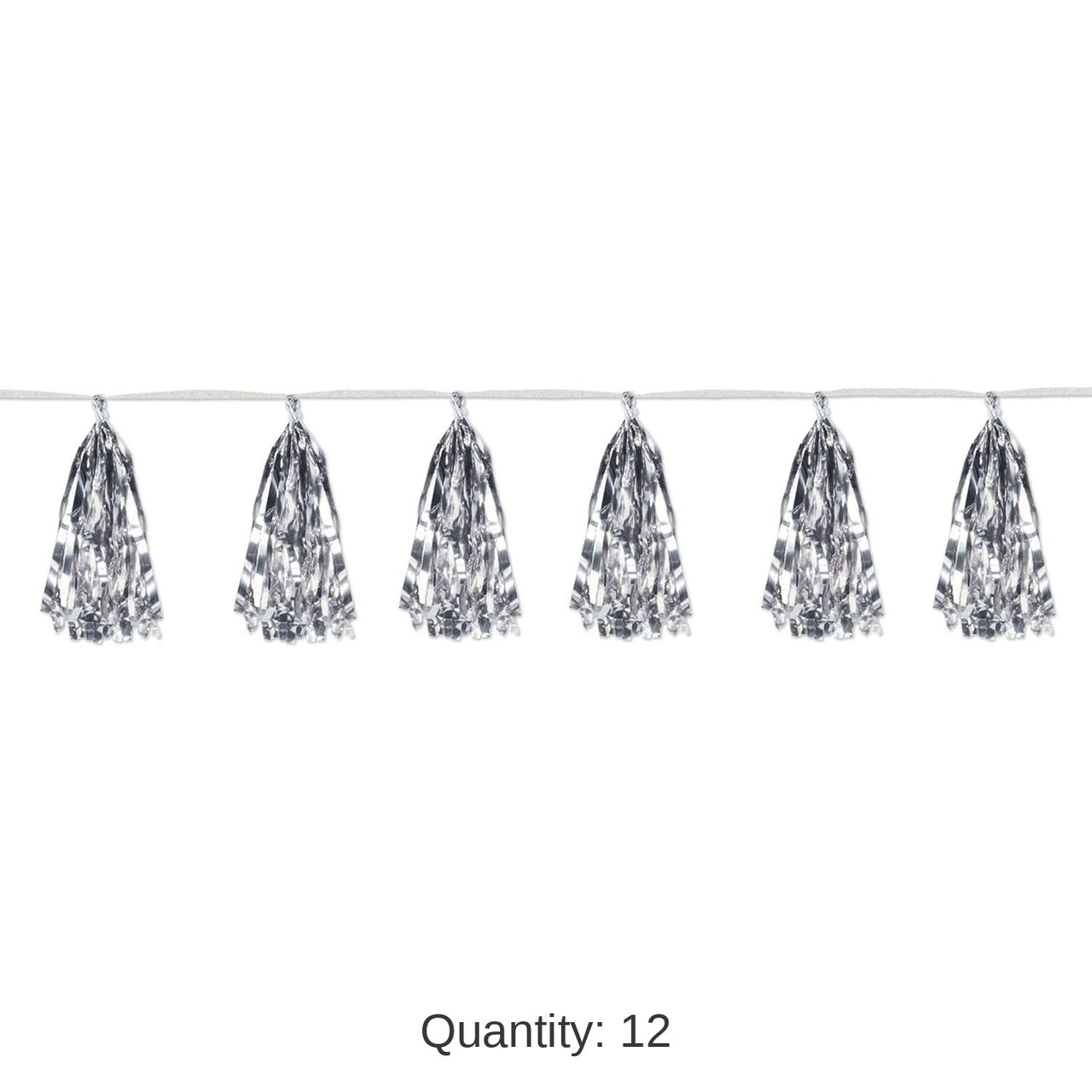 12 Pack Bulk Metallic Party Tassel Garland - silver