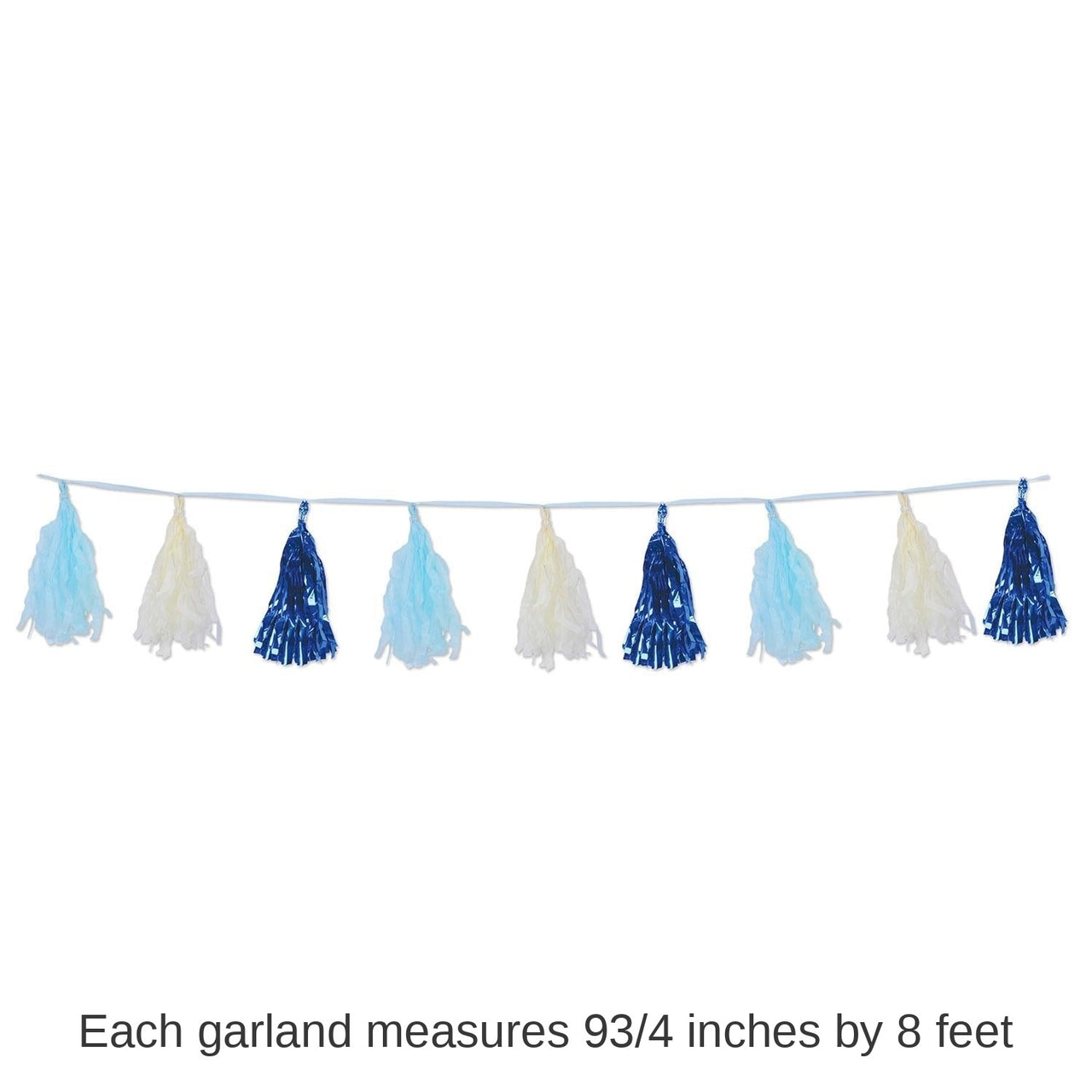 12 Pack Bulk Metallic/Party Tissue Tassel Garland - blue