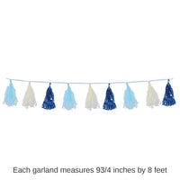 12 Pack Bulk Metallic/Party Tissue Tassel Garland - blue