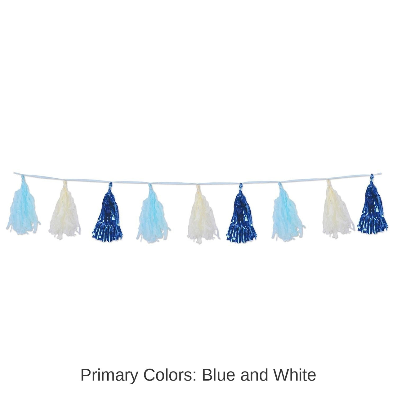 12 Pack Bulk Metallic/Party Tissue Tassel Garland - blue