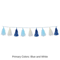 12 Pack Bulk Metallic/Party Tissue Tassel Garland - blue