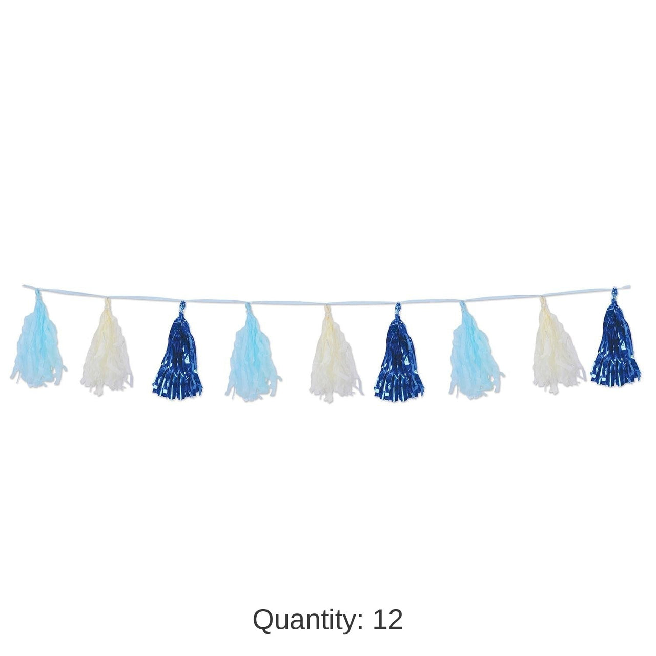 12 Pack Bulk Metallic/Party Tissue Tassel Garland - blue