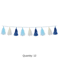12 Pack Bulk Metallic/Party Tissue Tassel Garland - blue