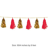 12 Pack Bulk Metallic/Tissue Tassel Party Garland - gold/red
