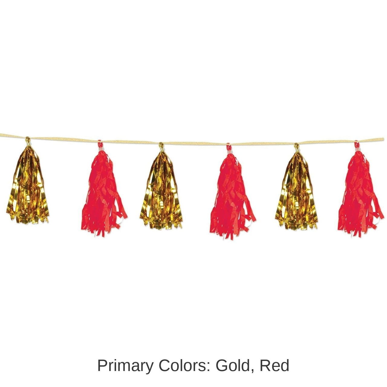 12 Pack Bulk Metallic/Tissue Tassel Party Garland - gold/red
