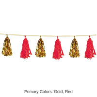 12 Pack Bulk Metallic/Tissue Tassel Party Garland - gold/red