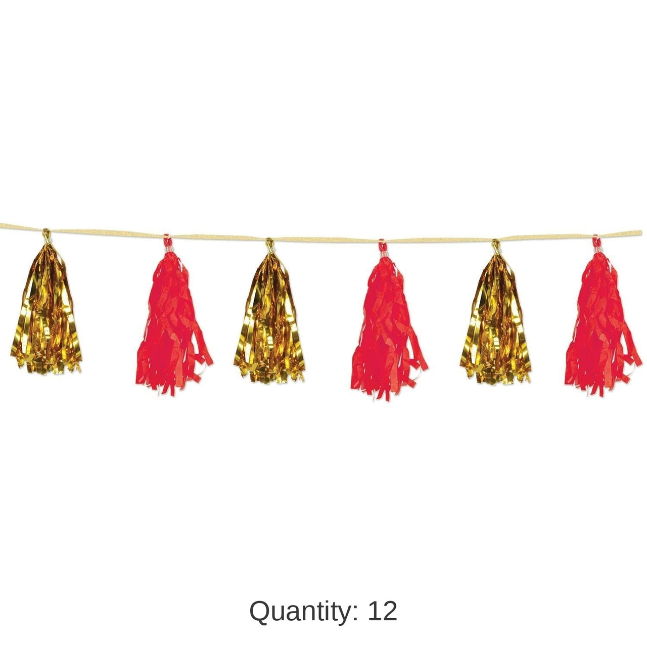 12 Pack Bulk Metallic/Tissue Tassel Party Garland - gold/red