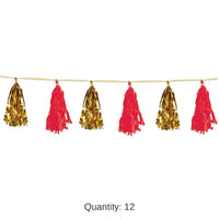 12 Pack Bulk Metallic/Tissue Tassel Party Garland - gold/red