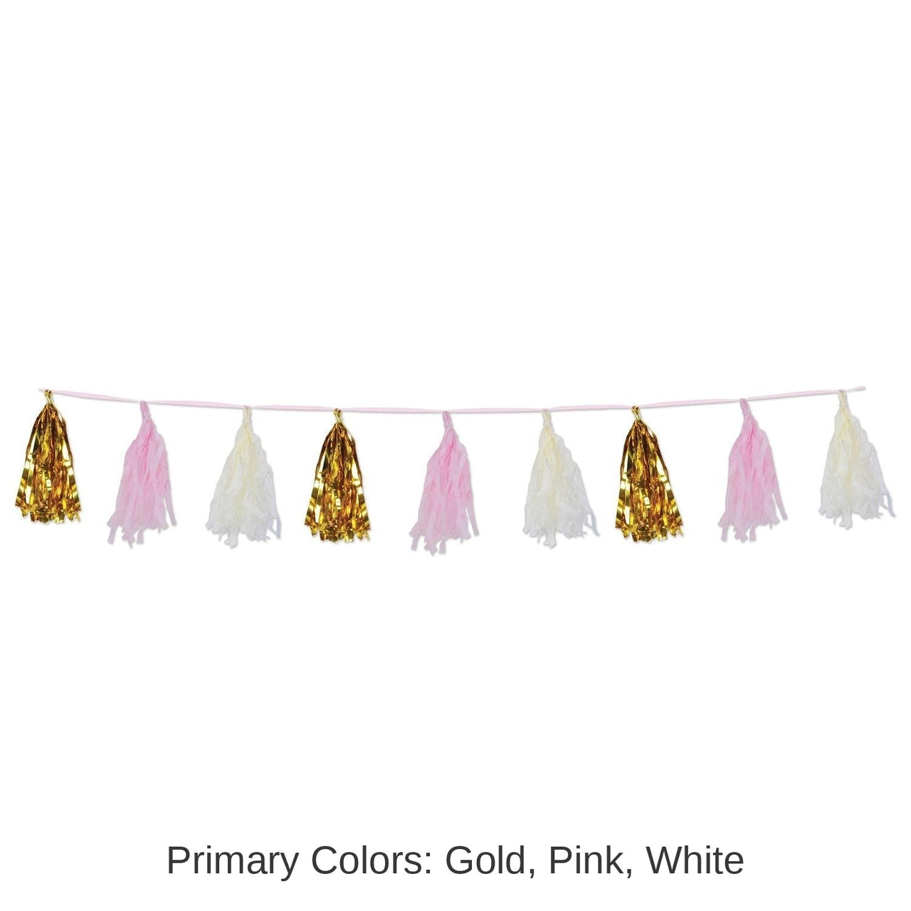 12 Pack Bulk Metallic/Tissue Tassel Garland - pink