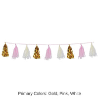 12 Pack Bulk Metallic/Tissue Tassel Garland - pink