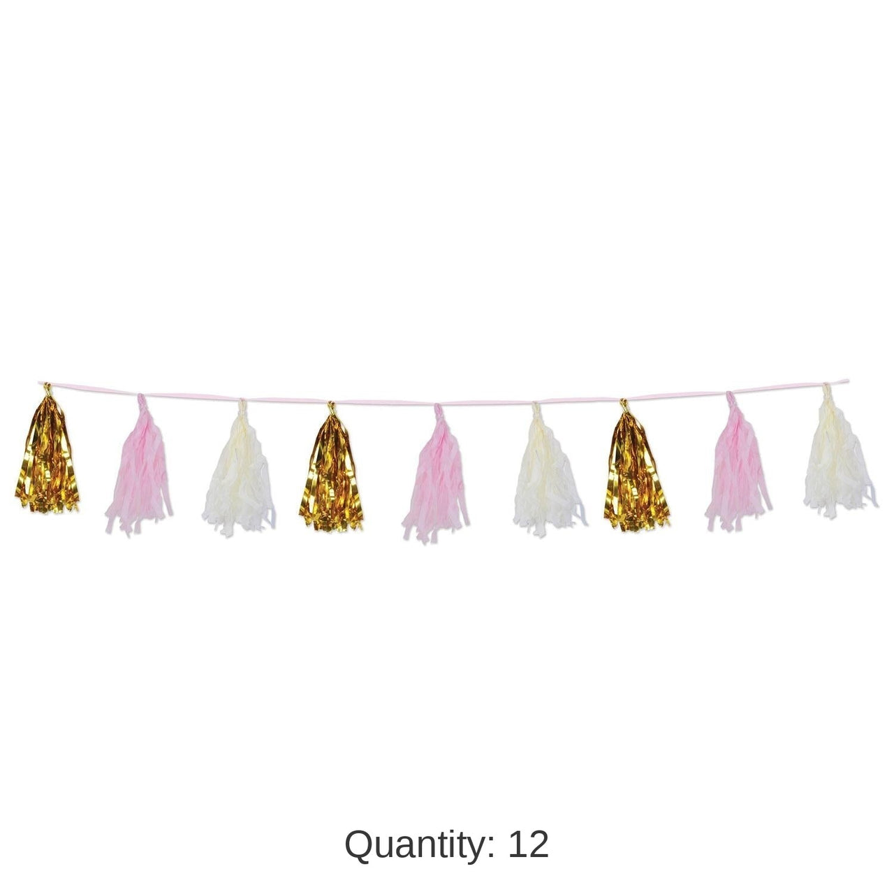 12 Pack Bulk Metallic/Tissue Tassel Garland - pink