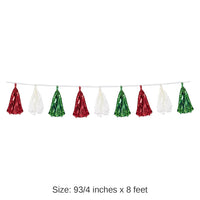 12 Pack Bulk Fiesta Metallic/Tissue Tassel Garland - red - white - green
