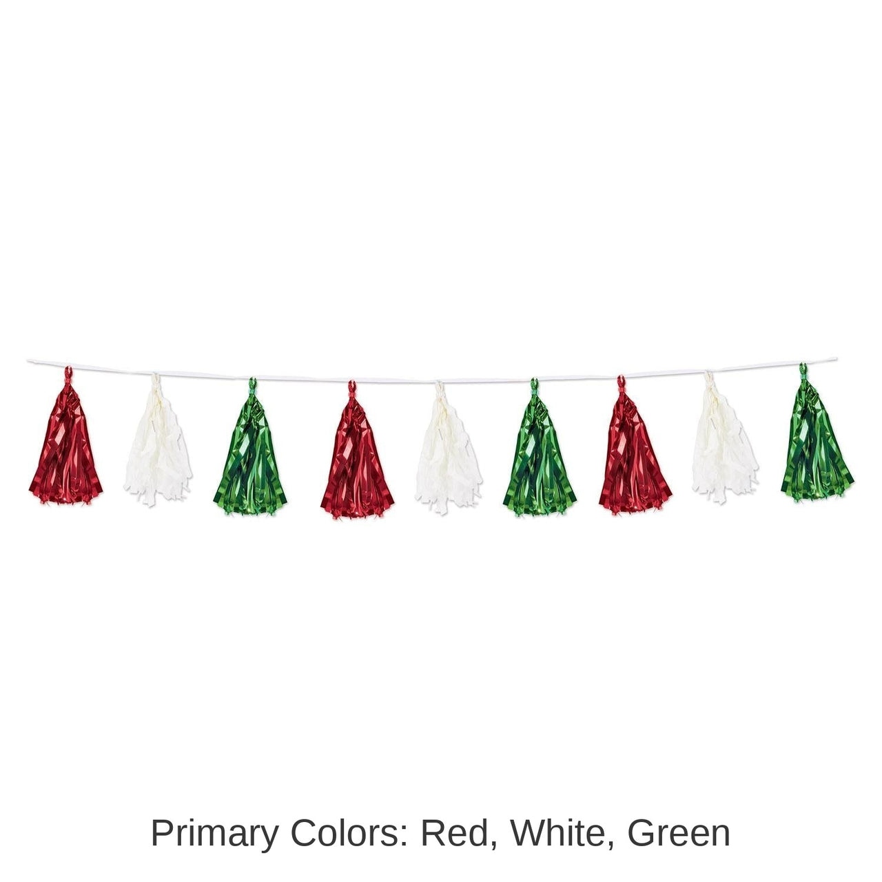 12 Pack Bulk Fiesta Metallic/Tissue Tassel Garland - red - white - green