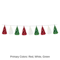 12 Pack Bulk Fiesta Metallic/Tissue Tassel Garland - red - white - green