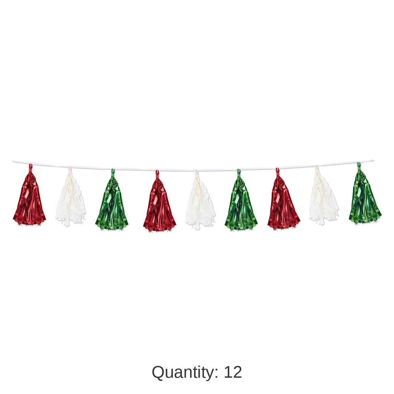 12 Pack Bulk Fiesta Metallic/Tissue Tassel Garland - red - white - green