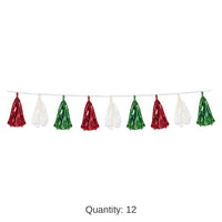 12 Pack Bulk Fiesta Metallic/Tissue Tassel Garland - red - white - green