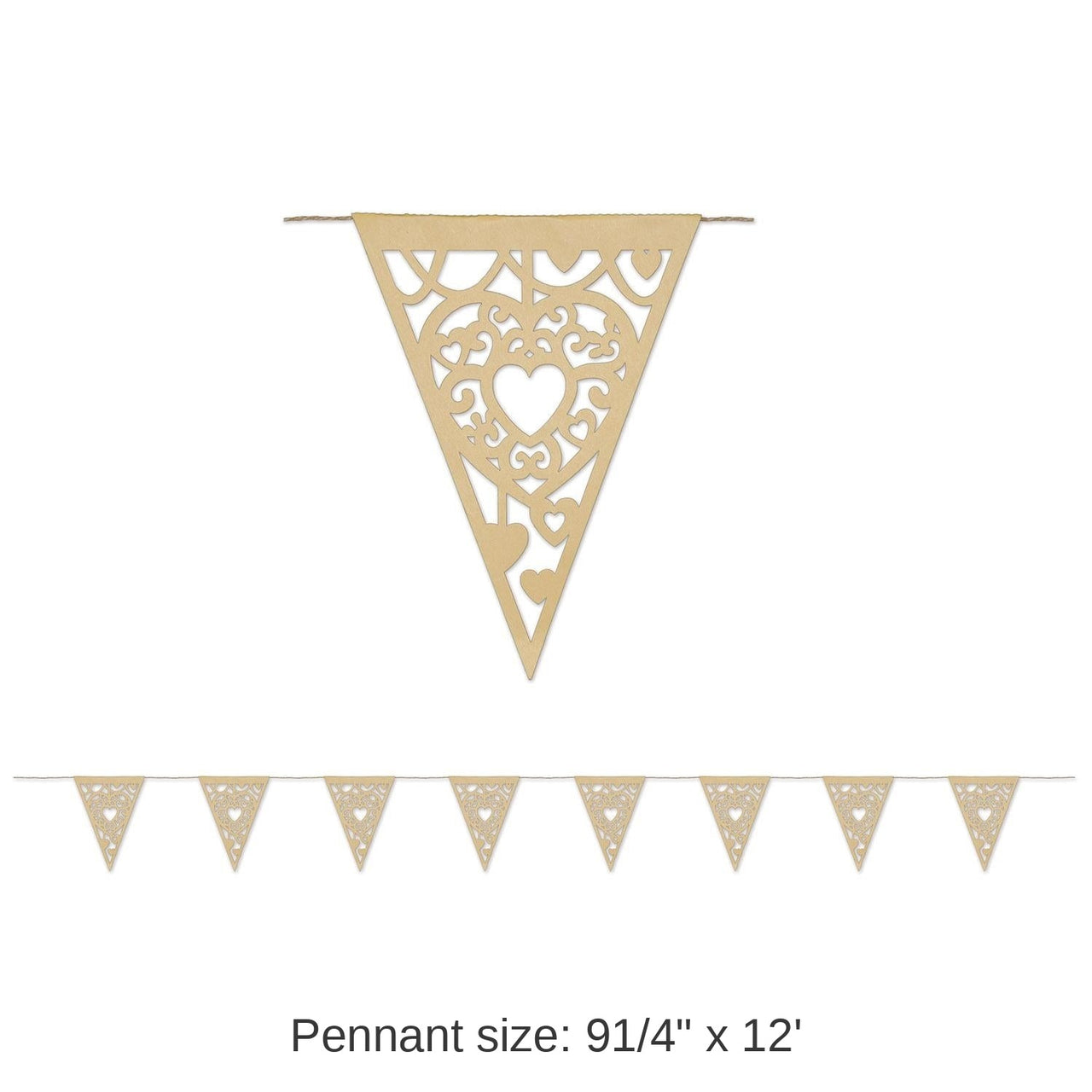 12 Pack Bulk Die-Cut Kraft Paper Heart Wedding Party Pennant Banner