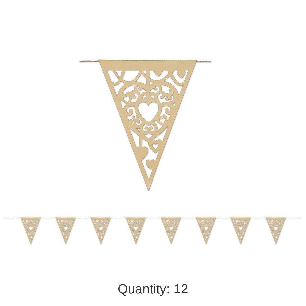 12 Pack Bulk Die-Cut Kraft Paper Heart Wedding Party Pennant Banner