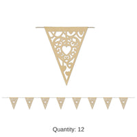12 Pack Bulk Die-Cut Kraft Paper Heart Wedding Party Pennant Banner
