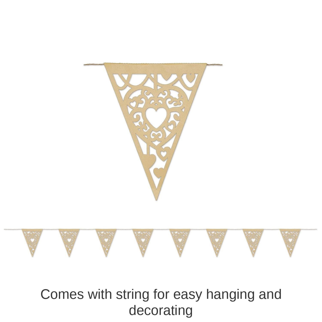 12 Pack Bulk Die-Cut Kraft Paper Heart Wedding Party Pennant Banner