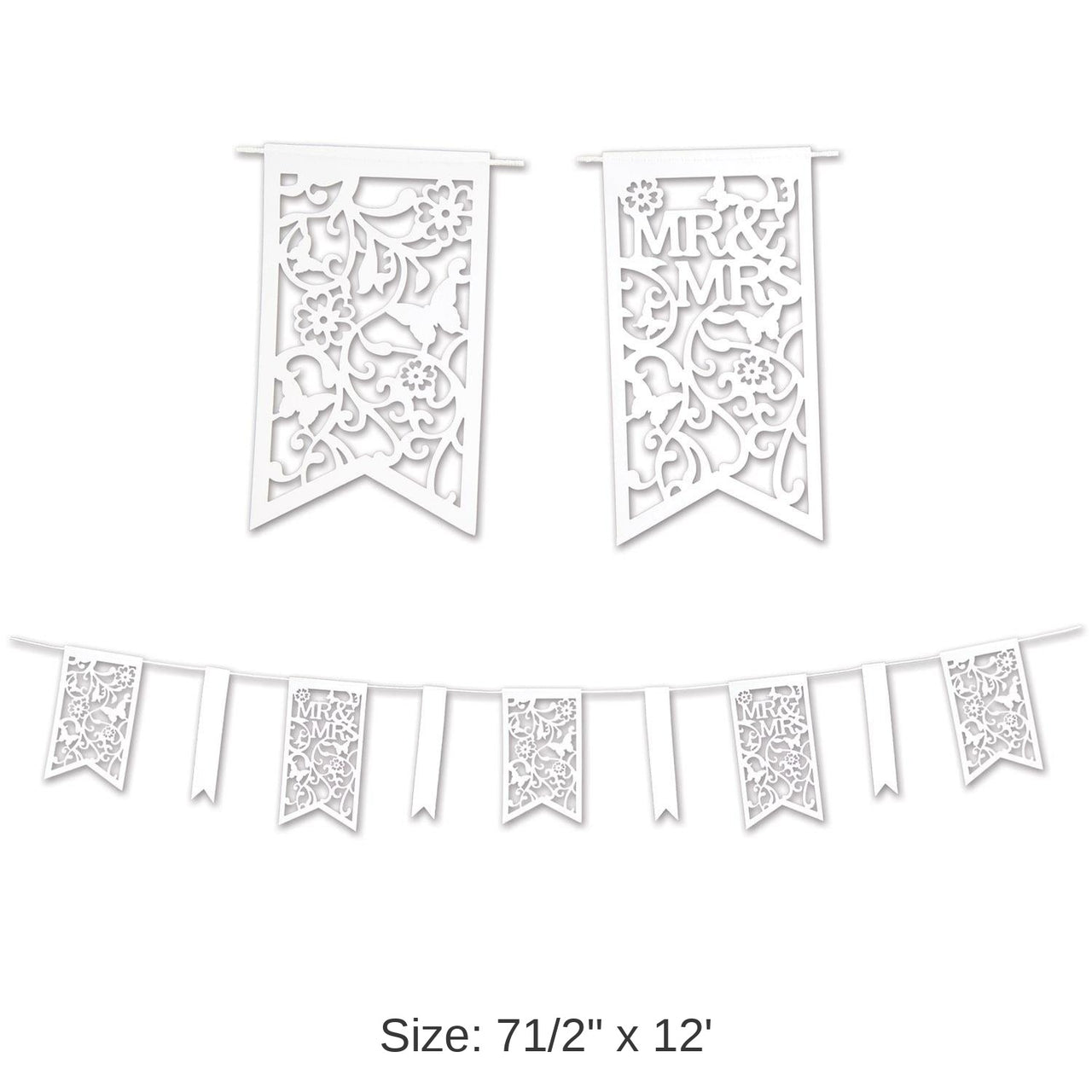 12 Pack Bulk Die-Cut Mr/Mrs Wedding Party Pennant Banner