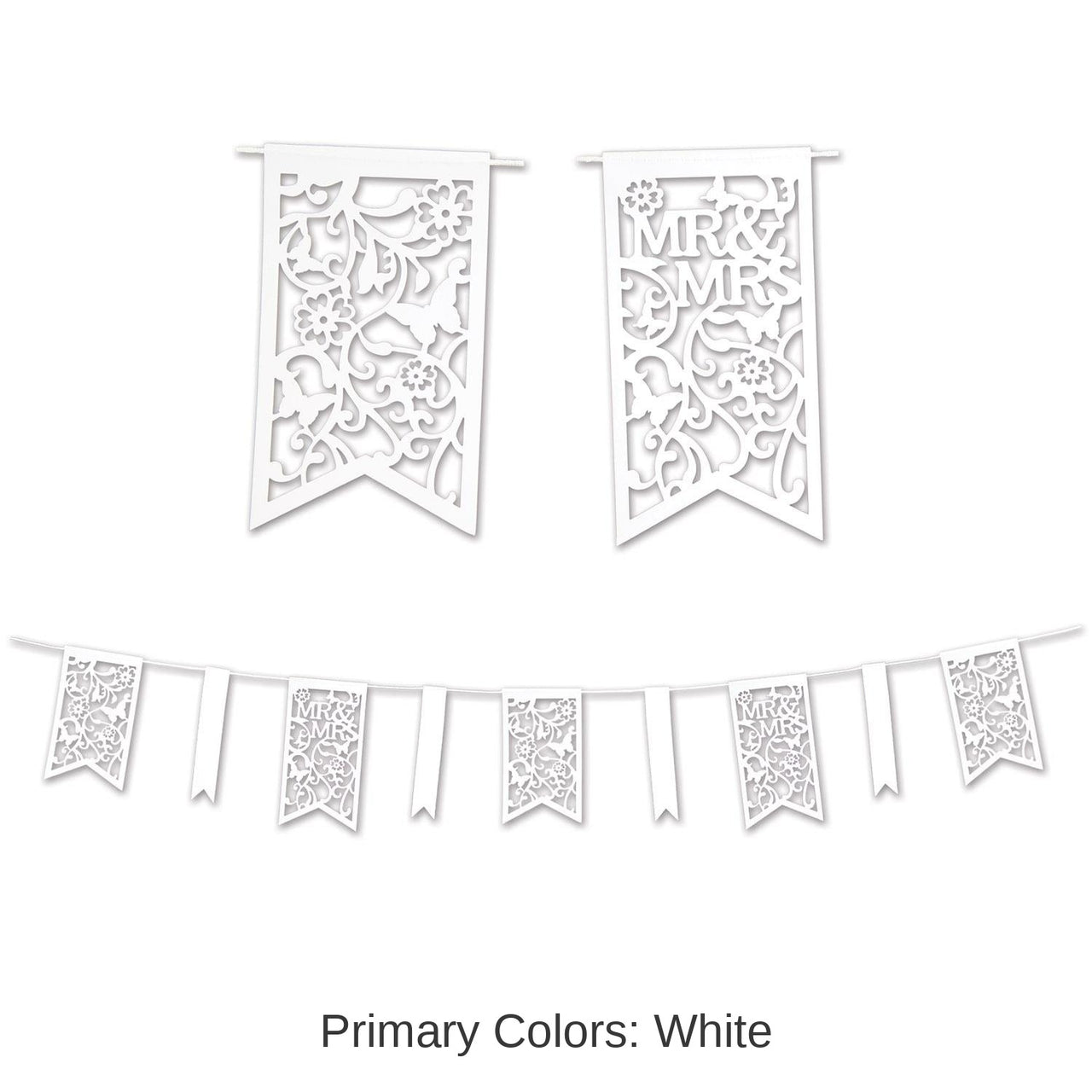 12 Pack Bulk Die-Cut Mr/Mrs Wedding Party Pennant Banner