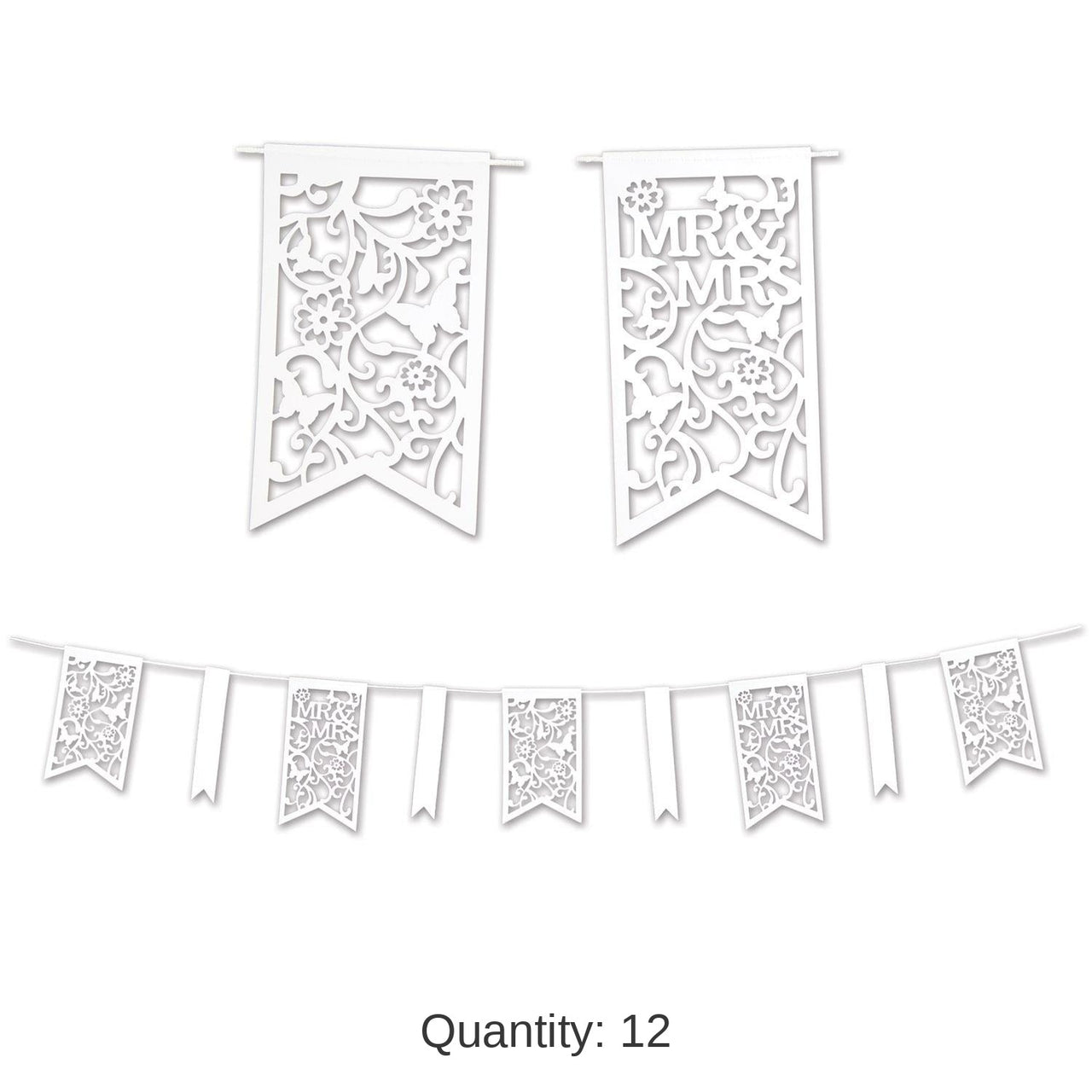 12 Pack Bulk Die-Cut Mr/Mrs Wedding Party Pennant Banner