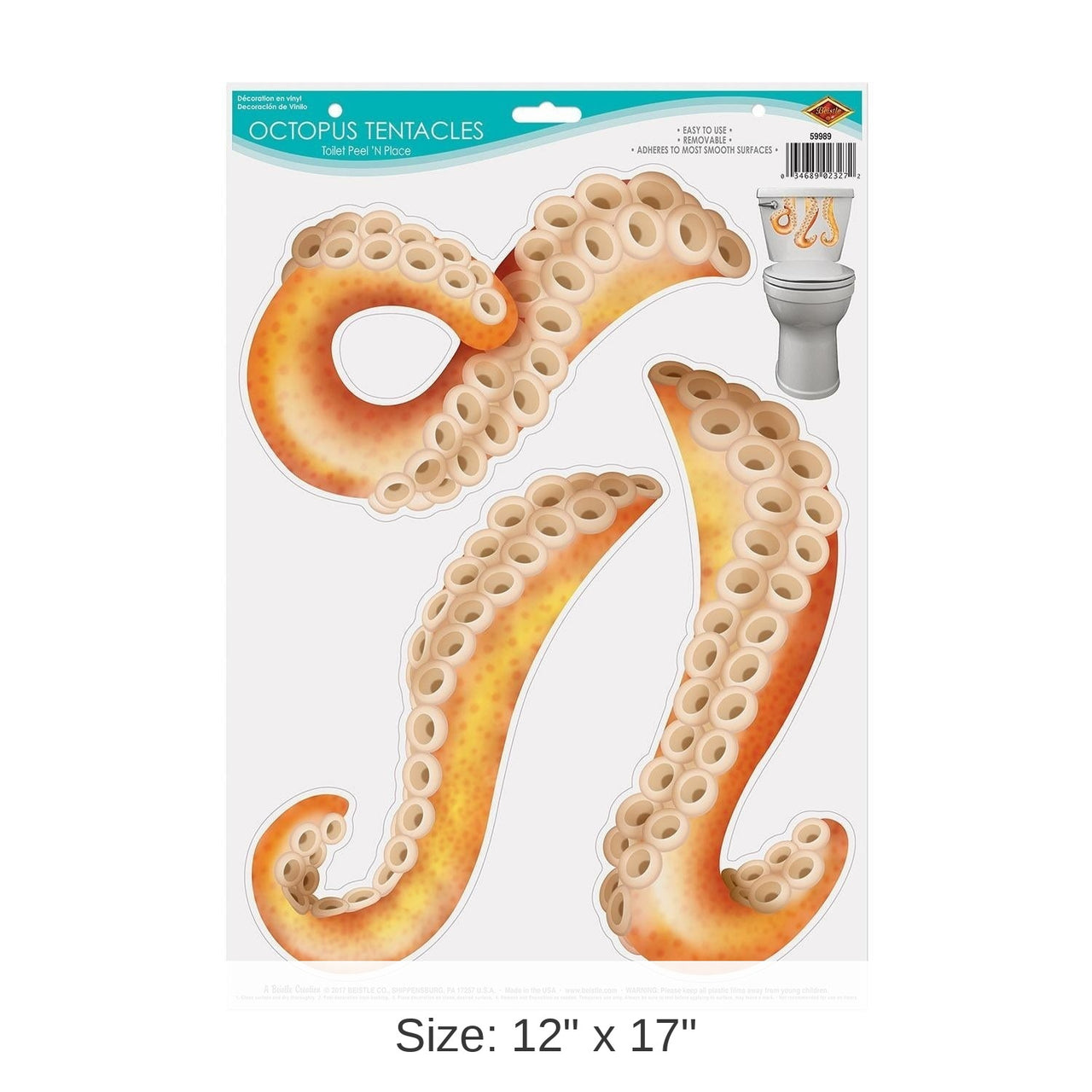 36 Pack Bulk Octopus Tentacles Party Toilet Tank Peel 'n Place Cover