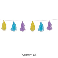 12 Pack Bulk Easter Tissue Tassel Garland - pastel--yellow - Light blue - lavender