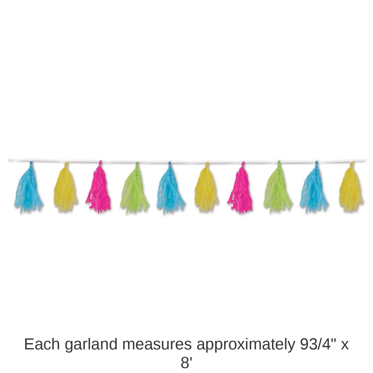 12 Pack Bulk Luau Party Tissue Tassel Garland - cerise - lime green - turquoise - yellow