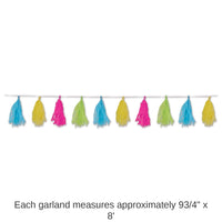 12 Pack Bulk Luau Party Tissue Tassel Garland - cerise - lime green - turquoise - yellow