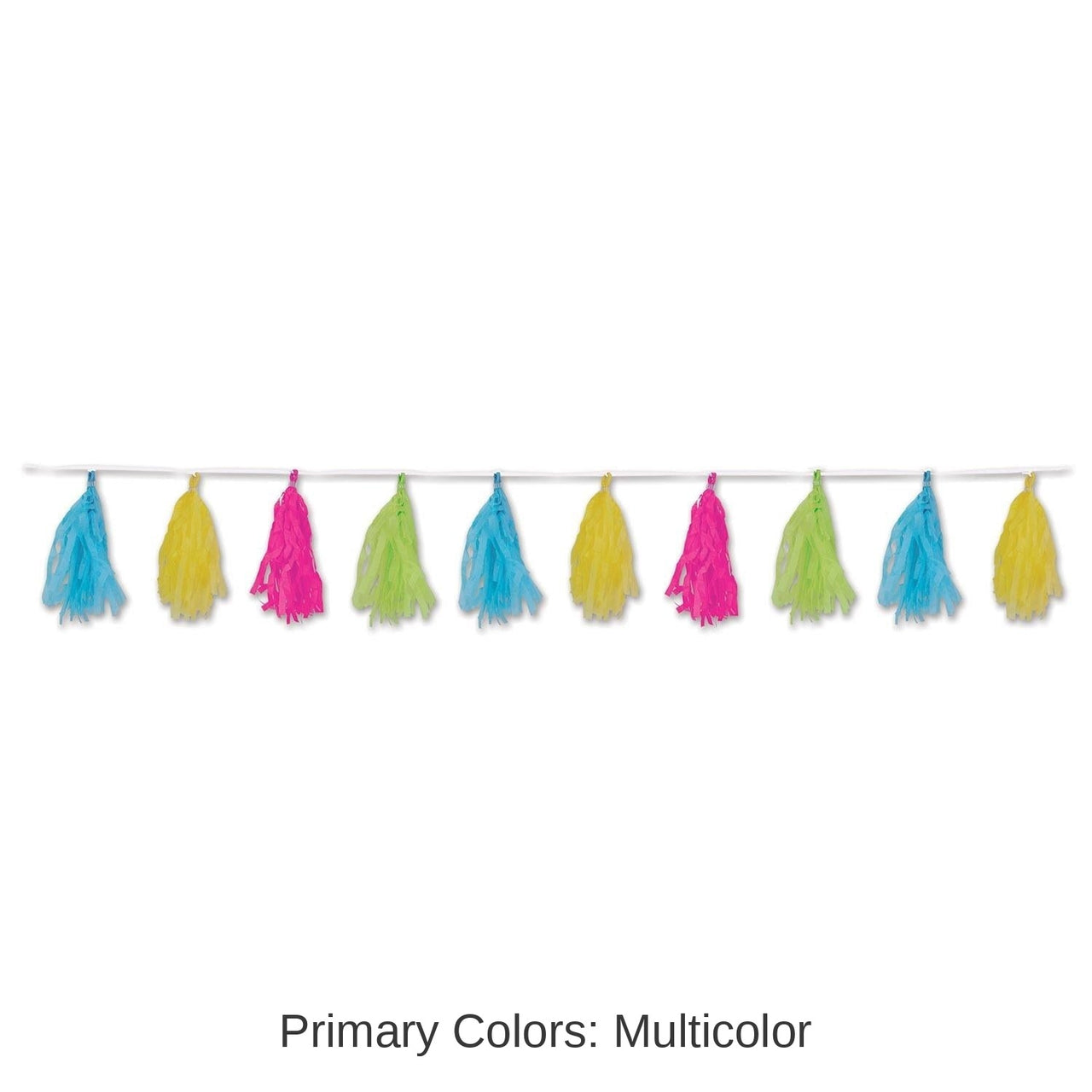 12 Pack Bulk Luau Party Tissue Tassel Garland - cerise - lime green - turquoise - yellow