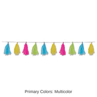 12 Pack Bulk Luau Party Tissue Tassel Garland - cerise - lime green - turquoise - yellow