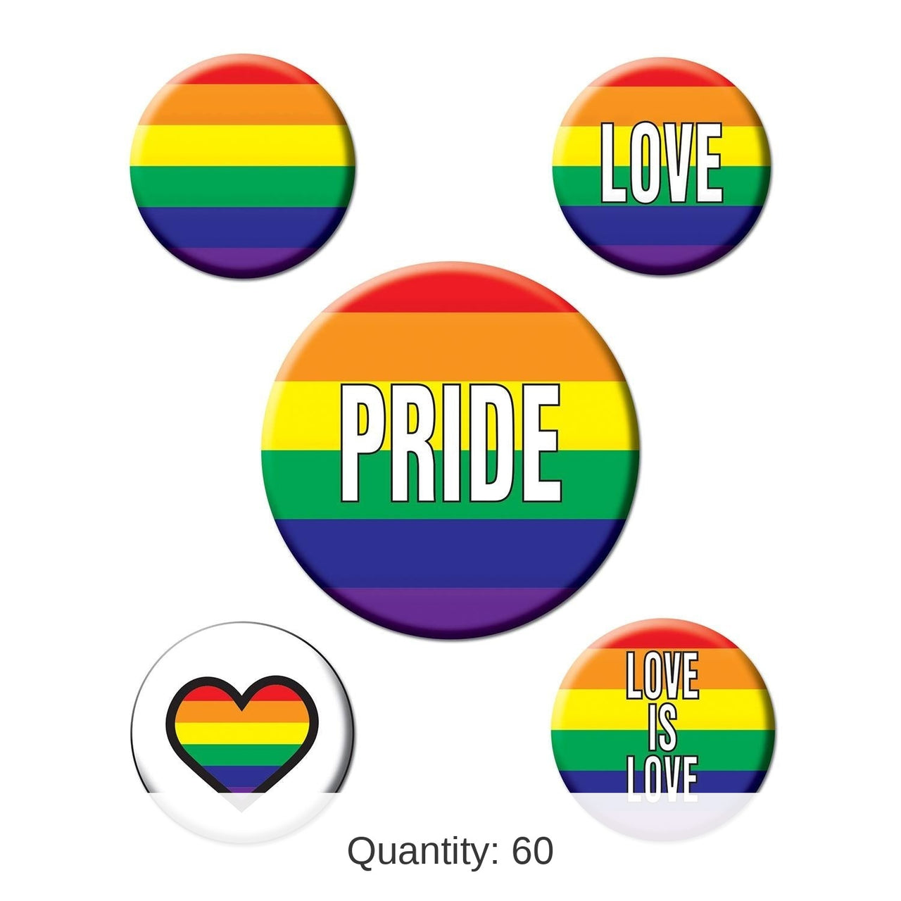 60 Pack Bulk Rainbow Party Buttons